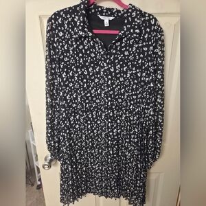 Nine West Black and White Pleated Sheer Dress